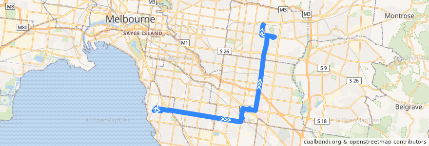 Mapa del recorrido Bus 703: Middle Brighton => Bentleigh & Clayton & Monash University => Blackburn de la línea  en 墨爾本.