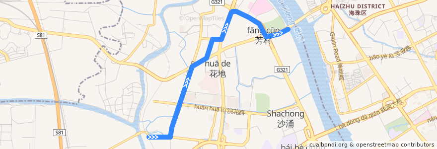 Mapa del recorrido 782路[江北路总站-芳村码头(信义路)总站] de la línea  en Liwan.