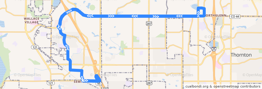 Mapa del recorrido RTD Route 104: West 104th Avenue de la línea  en Colorado.