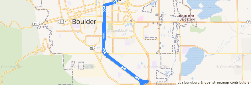 Mapa del recorrido RTD Route 236: Boulder Junction / US 36 & Table Mesa de la línea  en Boulder.