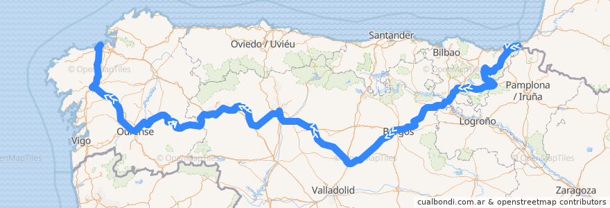 Mapa del recorrido Intercity 00283 Irun → A Coruña de la línea  en Spain.