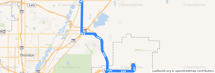 Mapa del recorrido RTD Route 145X: Brighton / Denver Airport de la línea  en コロラド州.