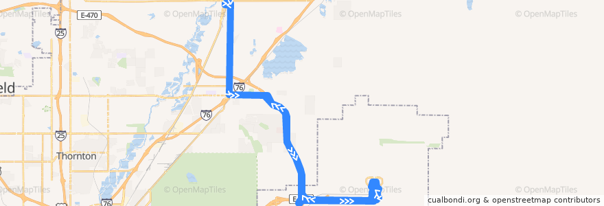 Mapa del recorrido RTD Route 145X: Brighton / Denver Airport de la línea  en Colorado.