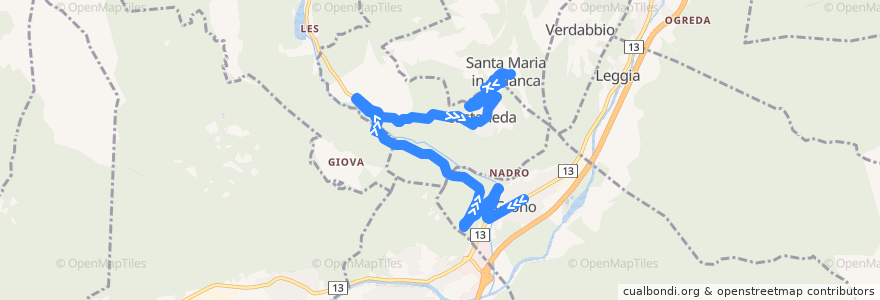 Mapa del recorrido Bus 216: Grono => Sta Maria in Calanca de la línea  en Моэза.