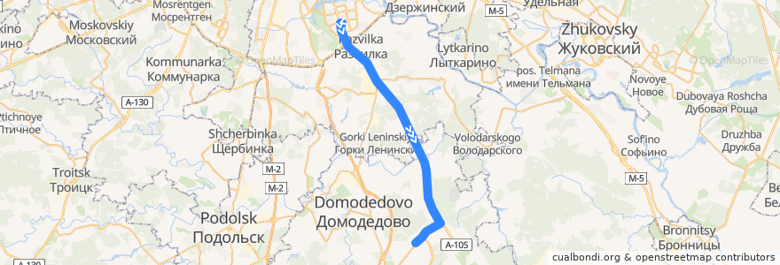 Mapa del recorrido Автобус 404: Метро Домодедовская - Авиагородок de la línea  en Oblast de Moscou.