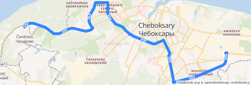 Mapa del recorrido Маршртуное такси 32: поселок "Чандрово" - Машиностроительный техникум de la línea  en Chuvashia.