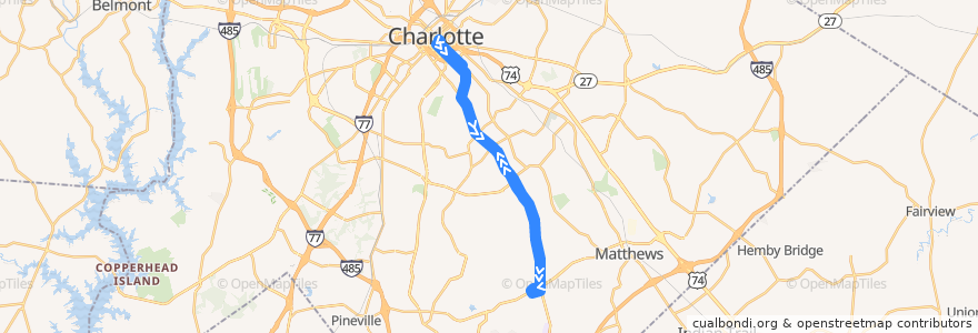 Mapa del recorrido CATS 14 Providence Road de la línea  en Charlotte.