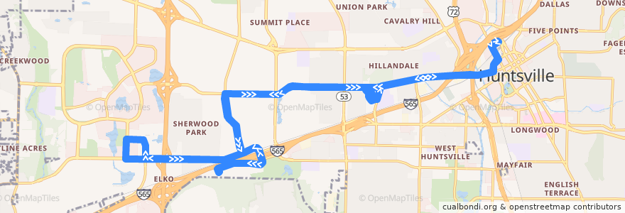 Mapa del recorrido Bus 3 de la línea  en Huntsville.