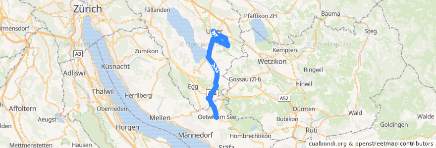 Mapa del recorrido Bus N84: Bahnhof => Oetwil am See, Zentrum de la línea  en Bezirk Uster.