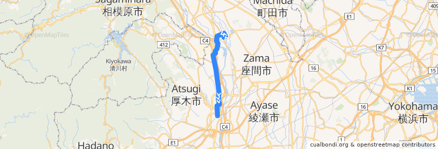 Mapa del recorrido 厚木79系統 de la línea  en Präfektur Kanagawa.