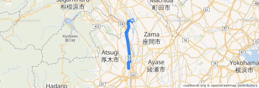 Mapa del recorrido 厚木79系統 de la línea  en Kanagawa Prefecture.