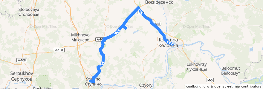 Mapa del recorrido Автобус 71: Голутвин - Ступино de la línea  en Oblast de Moscou.