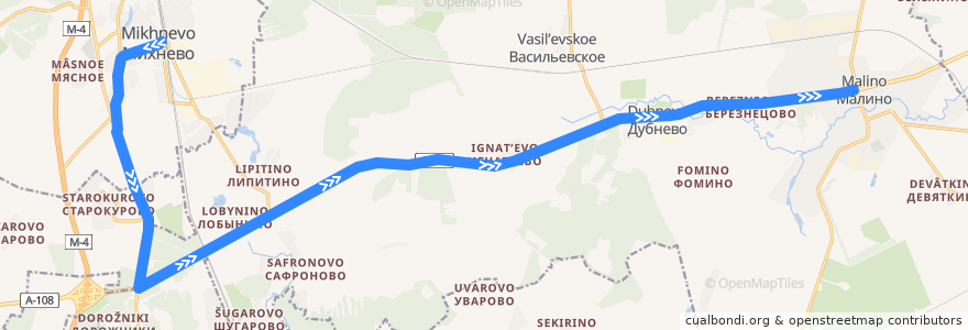 Mapa del recorrido Автобус 35: Михнево - Каширское шоссе - Малино de la línea  en городской округ Ступино.