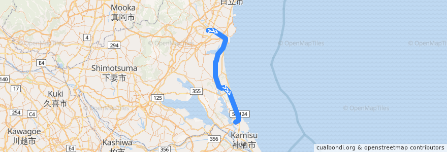 Mapa del recorrido 鹿島臨海鉄道大洗鹿島線（下り） de la línea  en 茨城县.