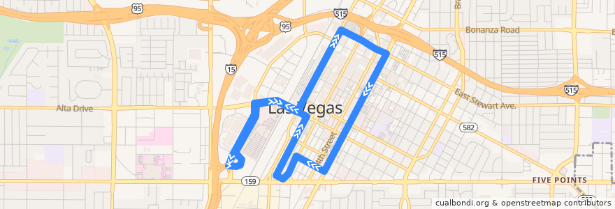 Mapa del recorrido Downtown Loop de la línea  en Las Vegas.