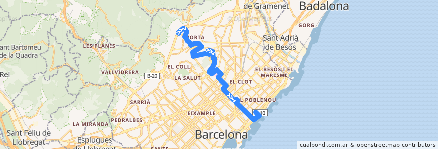 Mapa del recorrido V23 Can Marcet => Nova Icària de la línea  en 바르셀로나.