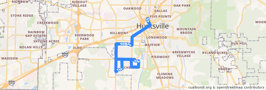 Mapa del recorrido Bus 2 de la línea  en Huntsville.