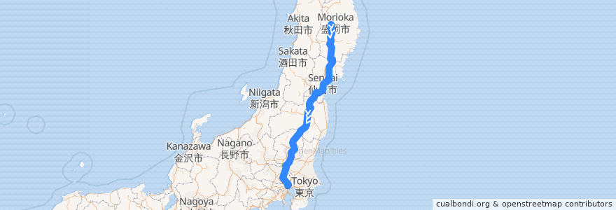 Mapa del recorrido 東北本線（上り） de la línea  en 日本.