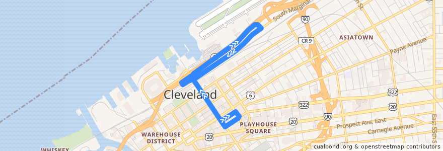 Mapa del recorrido RTA NineTwelve Line de la línea  en Cleveland.