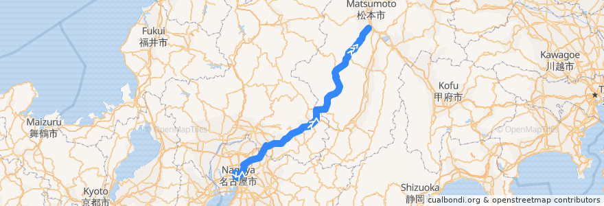 Mapa del recorrido JR中央西線（下り） de la línea  en Jepun.