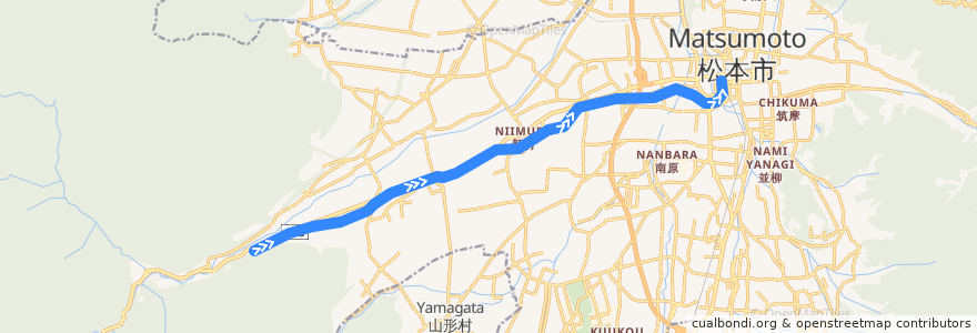 Mapa del recorrido 松本電鉄上高地線（上り） de la línea  en Matsumoto.