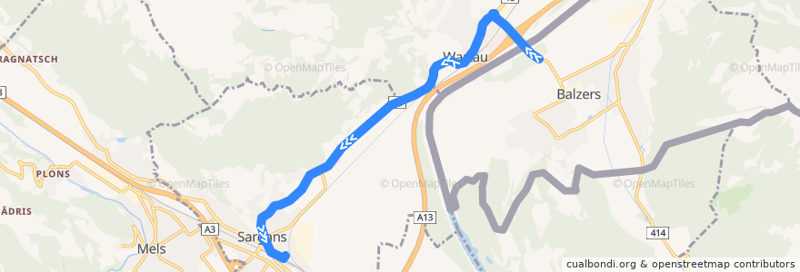 Mapa del recorrido Bus 11: Schaanwald Zollamt => Sargans Bahnhof de la línea  en St. Gallen.