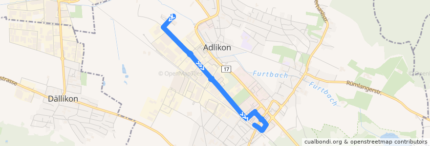 Mapa del recorrido Bus 454: Regensdorf, Allmend => Regensdorf-Watt, Bahnhof de la línea  en Regensdorf.