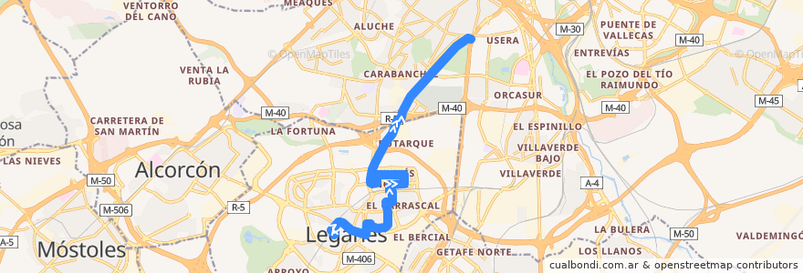 Mapa del recorrido Bus 480: Leganés Central - Madrid (Plaza Elíptica) de la línea  en Comunidad de Madrid.