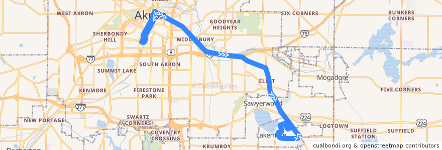 Mapa del recorrido METRO RTA 6 East Market/Lakemore de la línea  en Summit County.
