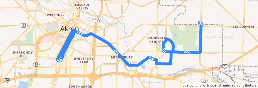 Mapa del recorrido METRO RTA 30 Goodyear/Darrow de la línea  en Akron.