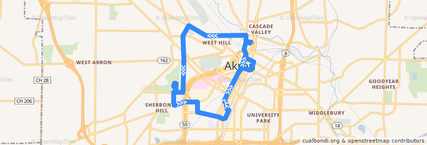 Mapa del recorrido METRO RTA Loop de la línea  en Akron.