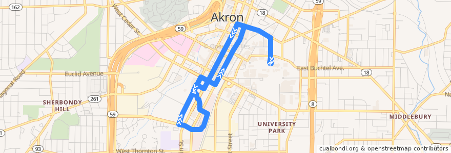 Mapa del recorrido METRO RTA 54 Dash de la línea  en Akron.