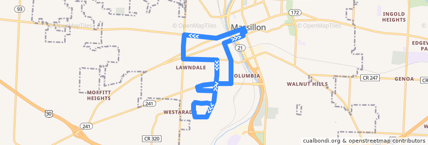 Mapa del recorrido SARTA 122 Downtown Massillon/Oberlin Loop de la línea  en Massillon.