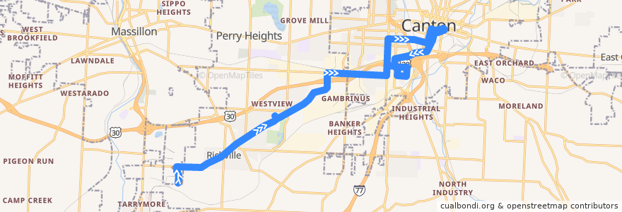 Mapa del recorrido SARTA 118 Canton/Perry Hills Colony de la línea  en Stark County.