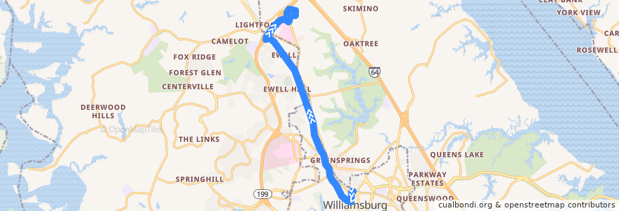 Mapa del recorrido Blue Line/Richmond Rd to Walmart de la línea  en Virginia.