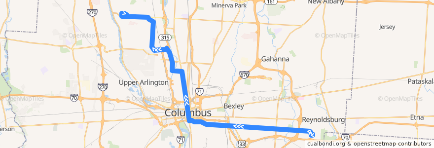 Mapa del recorrido COTA 1 Kenny/Livingston (West/North) de la línea  en Columbus.