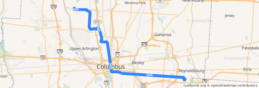 Mapa del recorrido COTA 1 Kenny/Livingston (East/South) de la línea  en Columbus.