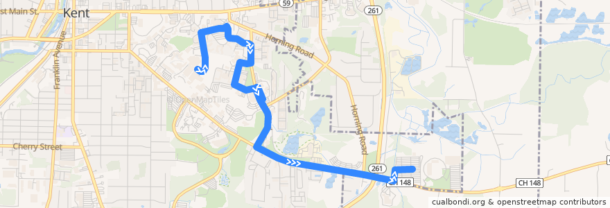 Mapa del recorrido Bus 59: KSU Student Center Rear -> Tri-Towers -> Residence Halls -> Van Campen -> Dix Stadium de la línea  en Kent.