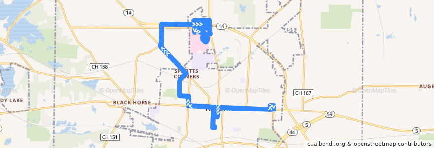 Mapa del recorrido PARTA 80 Raven West de la línea  en Ravenna Township.
