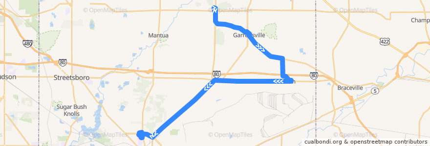 Mapa del recorrido PARTA 70 Windham/Garrettsville de la línea  en Portage County.