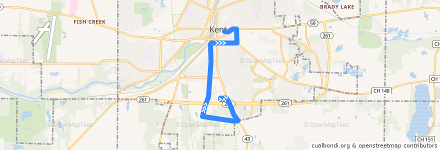 Mapa del recorrido Bus 45: Marc's Plaza -> University Hospitals Kent -> Indian Valley -> Post Office -> Kent Central Gateway de la línea  en Kent.