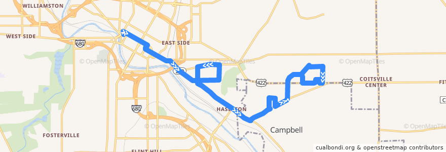 Mapa del recorrido WRTA 3 Wilson de la línea  en Youngstown.