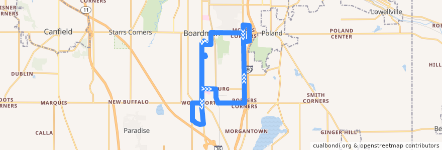 Mapa del recorrido WRTA 26 Boardman East Loop de la línea  en Mahoning County.