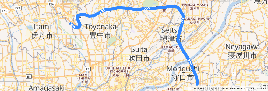 Mapa del recorrido 大阪モノレール本線 de la línea  en Prefettura di Osaka.