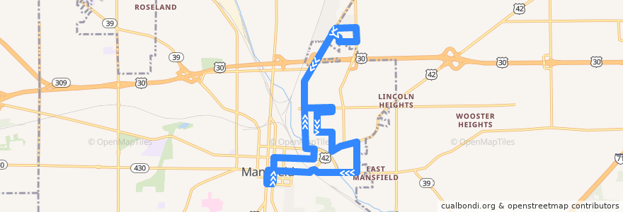 Mapa del recorrido RCT 7 Wayne Street de la línea  en Mansfield.