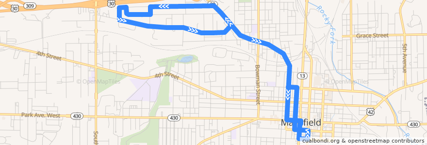 Mapa del recorrido RCT 5 Springmill Street de la línea  en Mansfield.