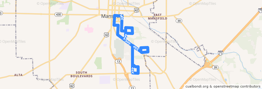 Mapa del recorrido RCT 4 South Side de la línea  en Mansfield.