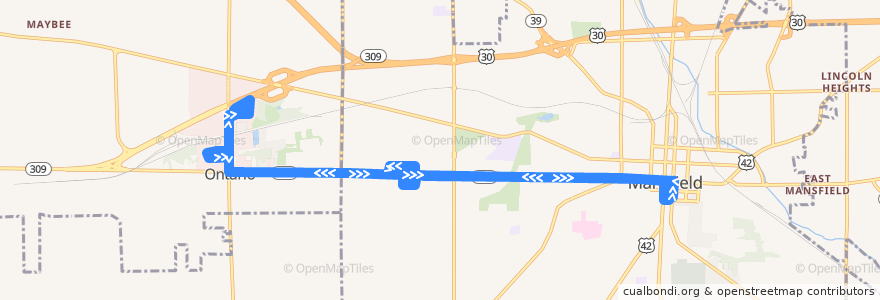 Mapa del recorrido RCT 1 Park Avenue West de la línea  en Richland County.