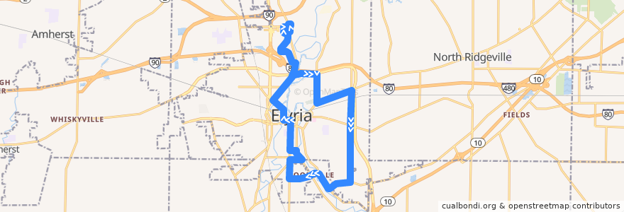 Mapa del recorrido LCT 52 East Elyria/Abbe Road Loop de la línea  en Elyria.