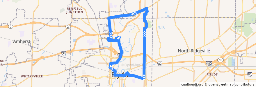 Mapa del recorrido LCT 51 East Elyria/Broad Street Loop de la línea  en Lorain County.